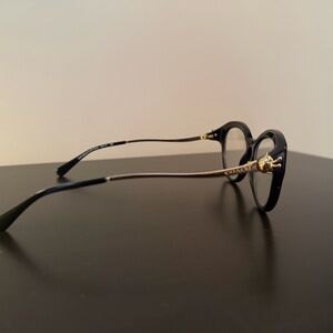 Coach Black Round Eyeglasses Frames w/ Gold Logo Temples + Case
